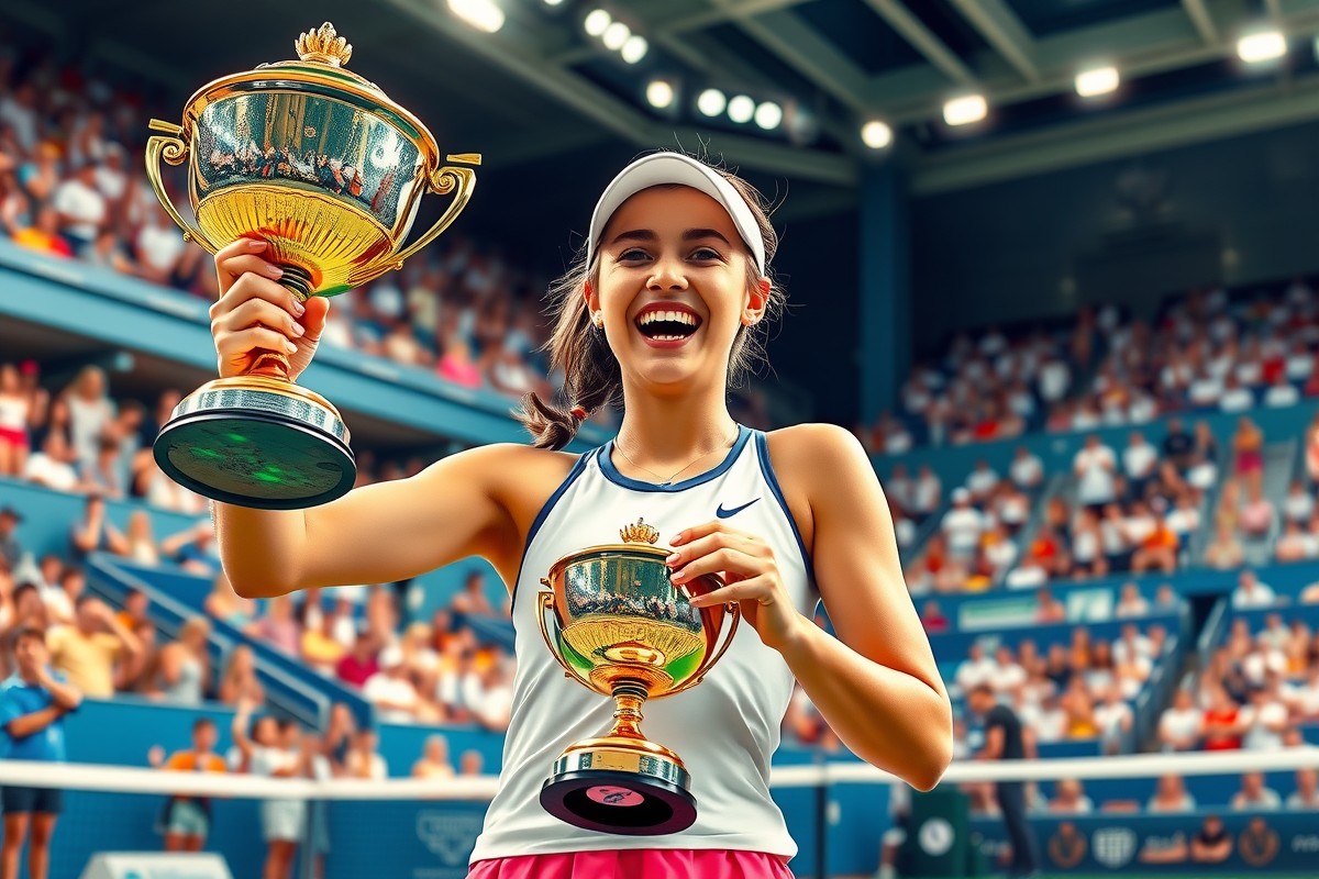Сунь Синран празднует победу на US Open.